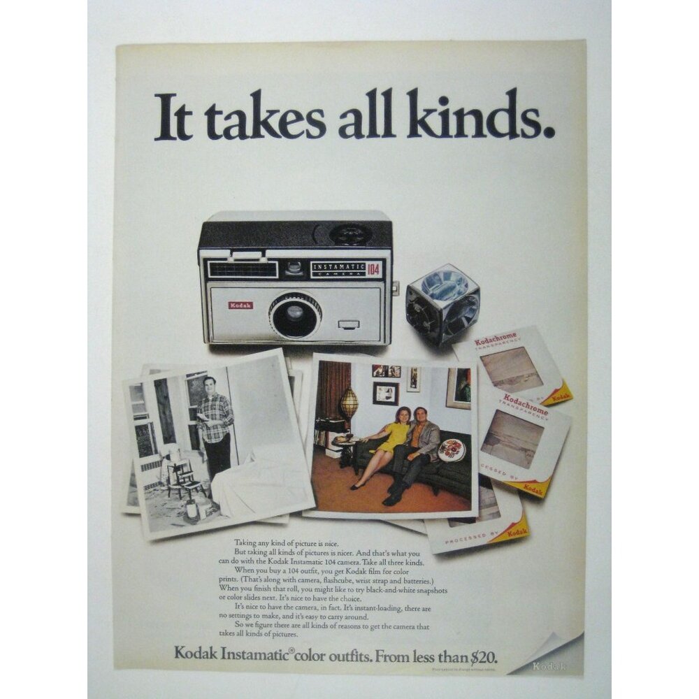 Kodak Instamatic 104 Camera Flashcube Vintage Kodak Photos Print AD 1968 MOD